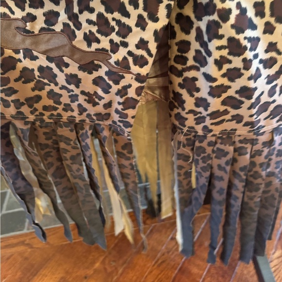 Vintage LISA RENE ANIMAL PRINT DRESS BY DONNA VINCI Fringe Sz 10 Brown Suede Tan - Picture 8 of 9